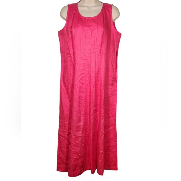 Vintage Linen Dress Sleeveless Midi Pintuck Flowy Prairie Cottage Pink Oversized - Picture 2 of 11